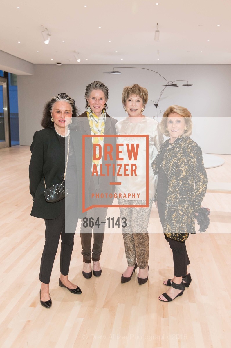 Diane Chapman, Meredith McGettigan, Sharon Owsley, Dana Dirickson, SFMOMA Curators' Circle and Director's Circle Reception sponsored by J.P. Morgan and illy coffee, SFMOMA. 151 3rd St, April 26th, 2016, Photo #864-1143 Diane Chapman, Meredith McGettigan, Sharon Owsley, Dana Dirickson, Photo #864-1143