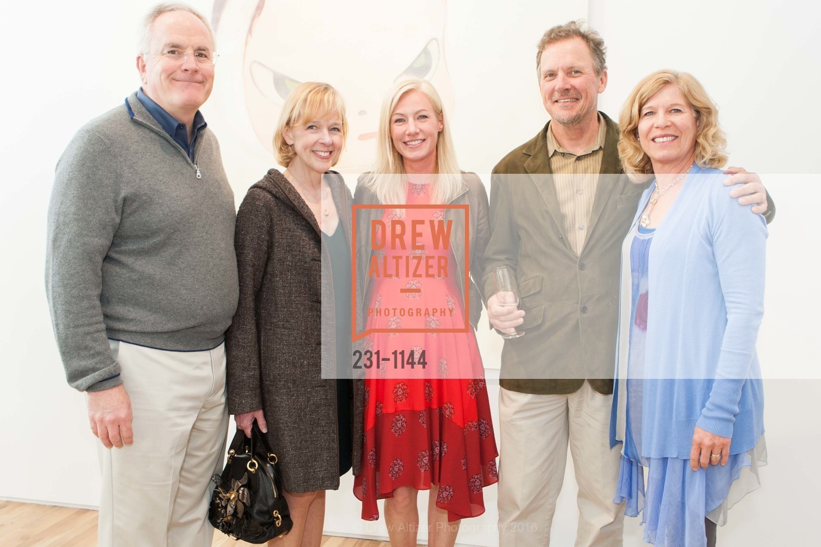 James McLaughlin, Cathy McMurtry, Lou Sullivan, John Moody, Janet McMurtry, The Opening of Pace Palo Alto, Pace Palo Alto. 229 Hamilton Avenue, April 27th, 2016, Photo #231-1144 James McLaughlin, Cathy McMurtry, Lou Sullivan, John Moody, Janet McMurtry, Photo #231-1144