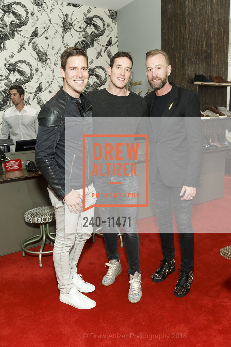 Ross Warren, Josh McFarland, Michael Purdy, Christian Louboutin Spring/Summer 2018 with Michael Purdy, Christian Louboutin. 29 Maiden Lane, May 8th, 2018, Photo #240-11471 Ross Warren, Josh McFarland, Michael Purdy, Photo #240-11471