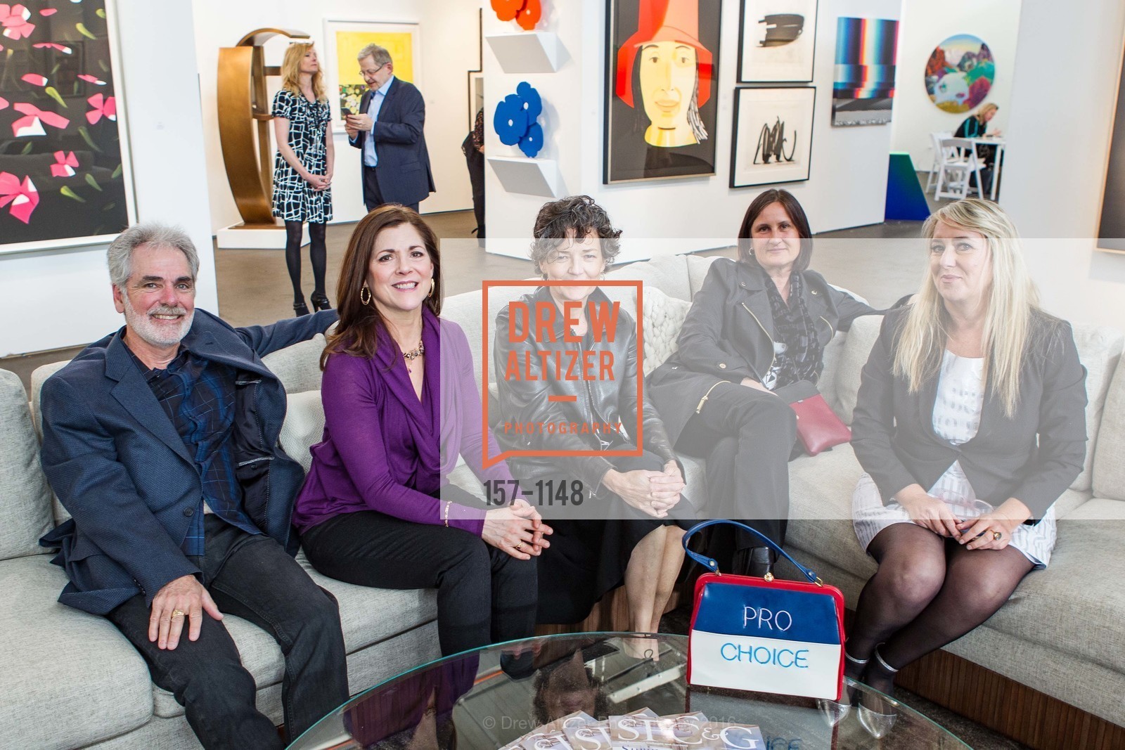 Jim Yasso, Sandy Burton Yasso, Patrick O'Reagan, Natasha Morovich, Michelle Pred, SFC&G Art Market Preview, Fort Mason Center Festival Pavilion. 2 Marina Blvd. San Francisco, CA, April 27th, 2016, Photo #157-1148 Jim Yasso, Sandy Burton Yasso, Patrick O'Reagan, Natasha Morovich, Michelle Pred, Photo #157-1148