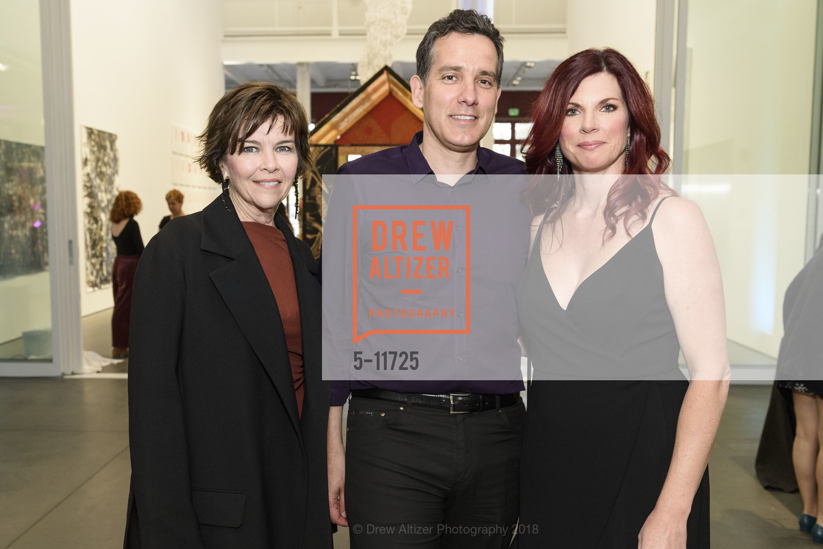 Peg O'Brien, Ted Mihopoulos, Elizabeth O'Brien, San Francisco Art Institute's MFA Exhibition Vernissage 2018, SFAI Fort Mason Campus. Pier 2, Fort Mason, May 10th, 2018, Photo #5-11725 Peg O'Brien, Ted Mihopoulos, Elizabeth O'Brien, Photo #5-11725