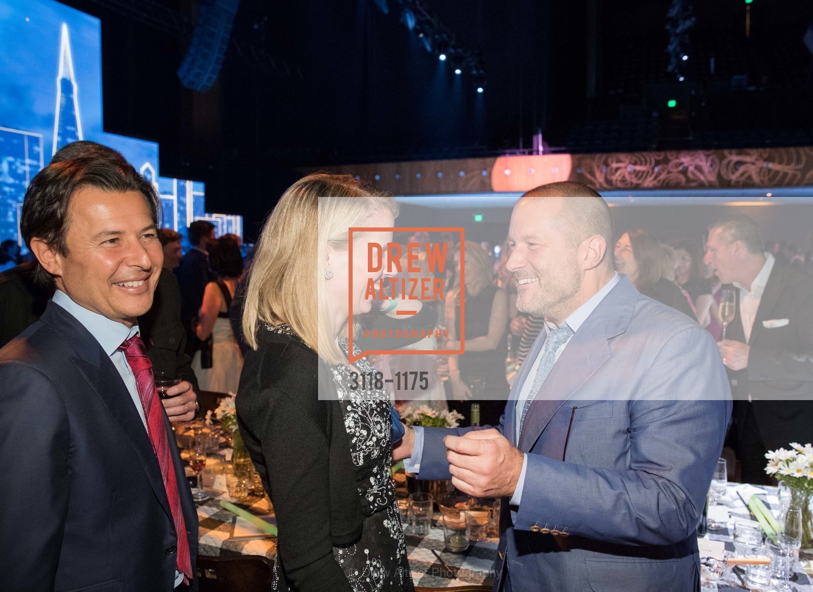 Roger Barnett, Marissa Mayer, Jony Ive, 2016 Tipping Point Benefit, Bill Graham Civic Auditorium, Photo #3118-1175 Roger Barnett, Marissa Mayer, Jony Ive, Photo #3118-1175
