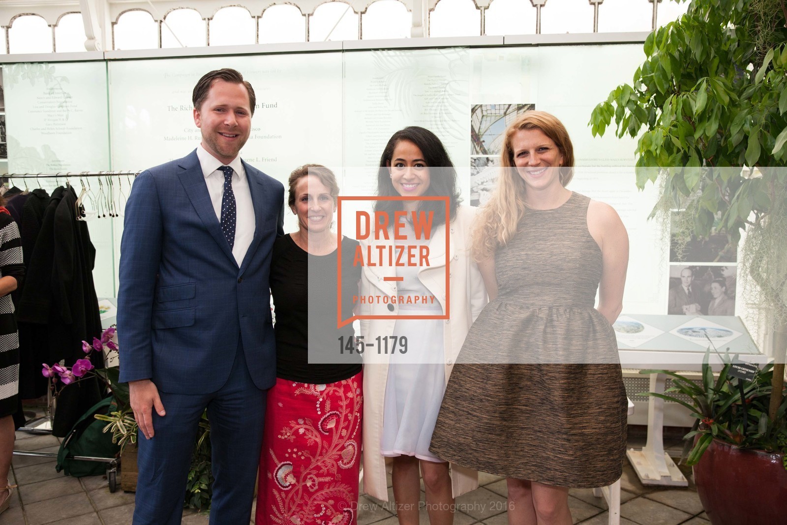 Matthew Stephens, Cara Storm, Rocio Reyes-Morales, Jill Levinson, Conservatory of Flowers' Gala Under Glass, Conservatory of Flowers. 100 John F. Kennedy Drive, May 5th, 2016, Photo #145-1179 Matthew Stephens, Cara Storm, Rocio Reyes-Morales, Jill Levinson, Photo #145-1179