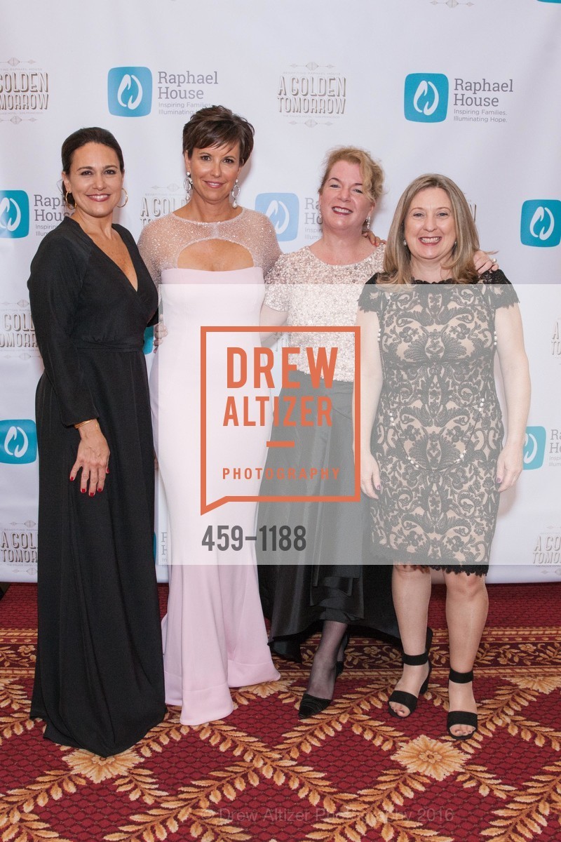 Claudia Volpi, Raphael House Board Chair Kate Smith, Jennifer Meighan, Laurette Hartigan, "A Golden Tomorrow" Raphael House's 19th Annual Gala, Palace Hotel. 2 New Montgomery, May 14th, 2016, Photo #459-1188 Claudia Volpi, Raphael House Board Chair Kate Smith, Jennifer Meighan, Laurette Hartigan, Photo #459-1188