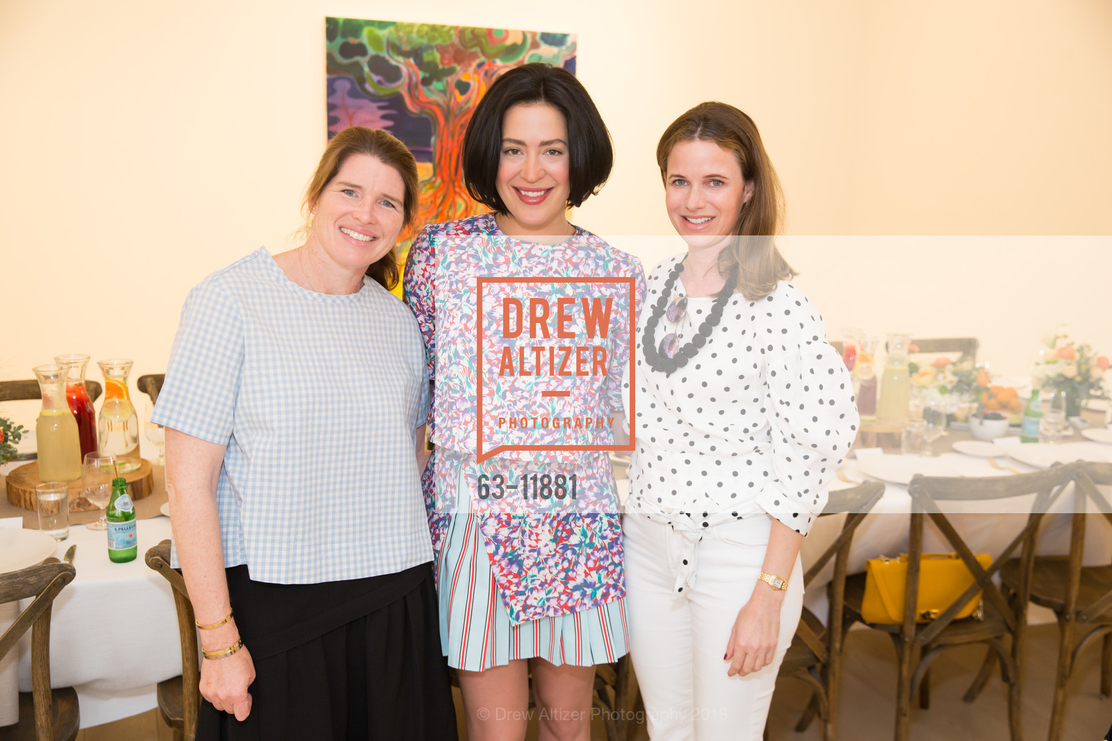 Mary Read, Becky Heldfond, Lindsay Bolton, Berggruen Gallery Luncheon in Honor of Shara Hughes, Berggruen Gallery. 10 Hawthorne Street, May 10th, 2018, Photo #63-11881 Mary Read, Becky Heldfond, Lindsay Bolton, Photo #63-11881