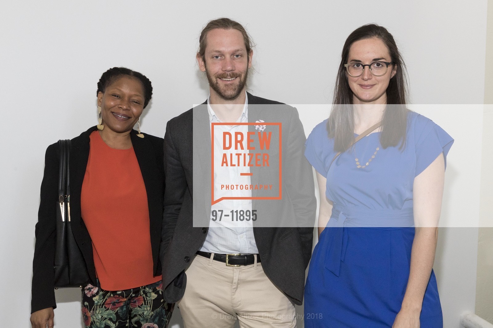 Brianna Hyneman, Paul Tucker, Stephanie Rohlfs, San Francisco Art Institute Hosts Artist's Reception for Kehinde Wiley, SFAI Fort Mason Campus. Pier 2, Fort Mason, May 13th, 2018, Photo #97-11895 Brianna Hyneman, Paul Tucker, Stephanie Rohlfs, Photo #97-11895