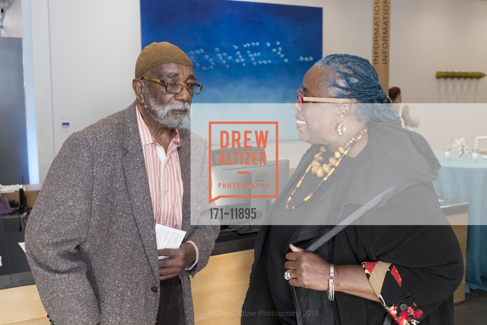 John Moore, Mildred Howard, San Francisco Art Institute Hosts Artist's Reception for Kehinde Wiley, SFAI Fort Mason Campus. Pier 2, Fort Mason, May 13th, 2018, Photo #171-11895 John Moore, Mildred Howard, Photo #171-11895