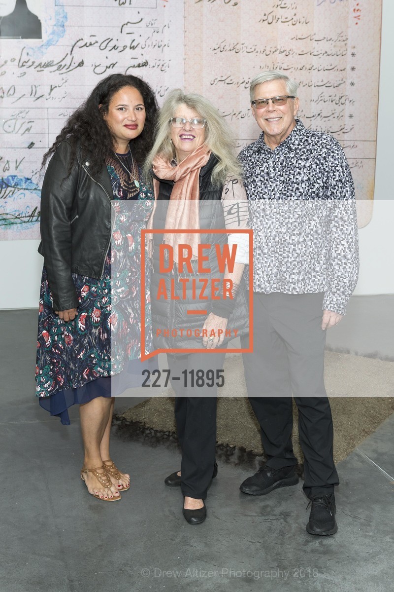 Lei Levi, Flicka McGurrin, Chuck Ross, San Francisco Art Institute Hosts Artist's Reception for Kehinde Wiley, SFAI Fort Mason Campus. Pier 2, Fort Mason, May 13th, 2018, Photo #227-11895 Lei Levi, Flicka McGurrin, Chuck Ross, Photo #227-11895