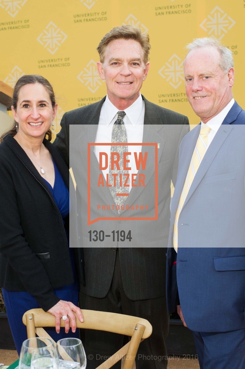 Cheryl Blaine, Greg Blaine, Charlie Cross, 2016 USF California Prize Gala, USF Campus, Fromm Hall and Welch Field. 2130 Fulton Street, San Francisco, CA 94118, May 12th, 2016, Photo #130-1194 Cheryl Blaine, Greg Blaine, Charlie Cross, Photo #130-1194