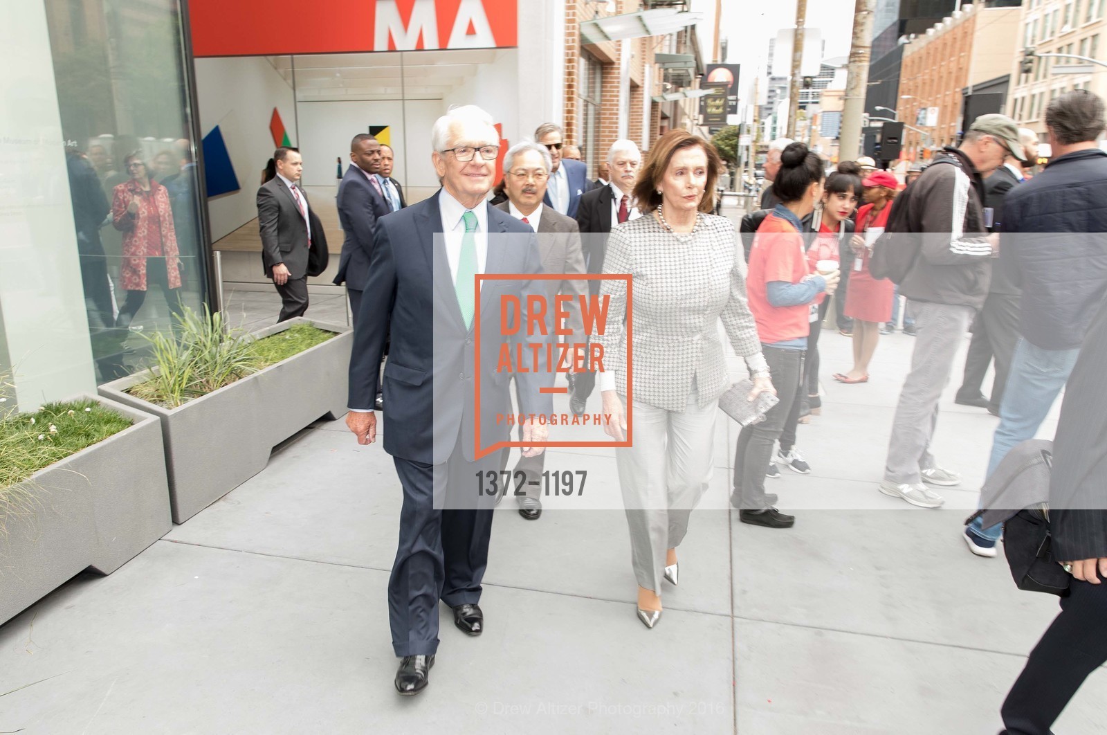 Charles Schwab, Nancy Pelosi, SFMOMA Ribbon Cutting Opening Day, SFMOMA. 151 3rd St, May 13th, 2016, Photo #1372-1197 Charles Schwab, Nancy Pelosi, Photo #1372-1197