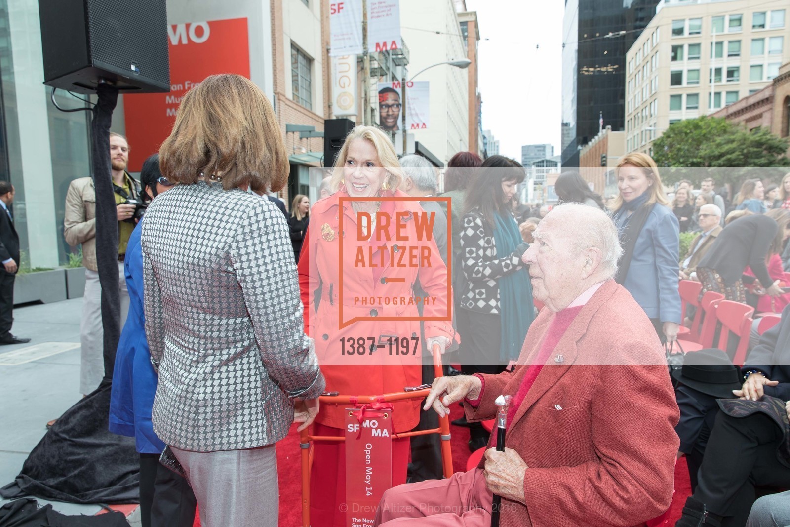 Nancy Pelosi, Charlotte Shultz, George Shultz, SFMOMA Ribbon Cutting Opening Day, SFMOMA. 151 3rd St, May 13th, 2016, Photo #1387-1197 Nancy Pelosi, Charlotte Shultz, George Shultz, Photo #1387-1197