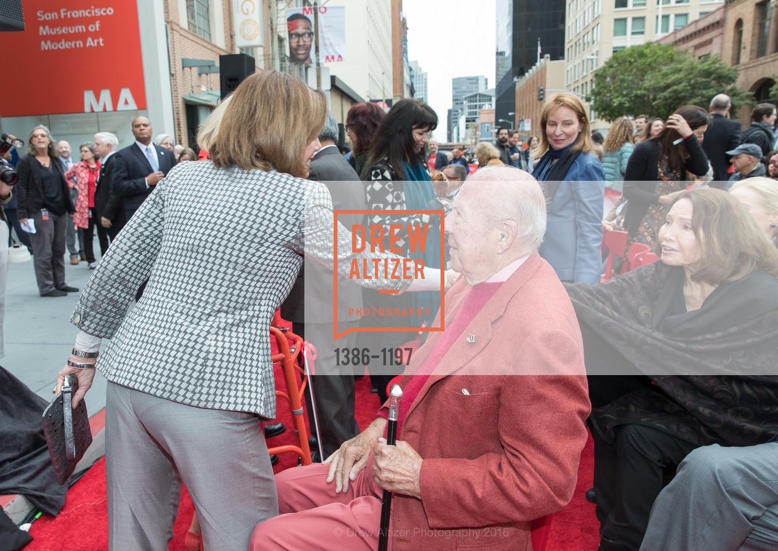 Nancy Pelosi, George Shultz, SFMOMA Ribbon Cutting Opening Day, SFMOMA. 151 3rd St, May 13th, 2016, Photo #1386-1197 Nancy Pelosi, George Shultz, Photo #1386-1197
