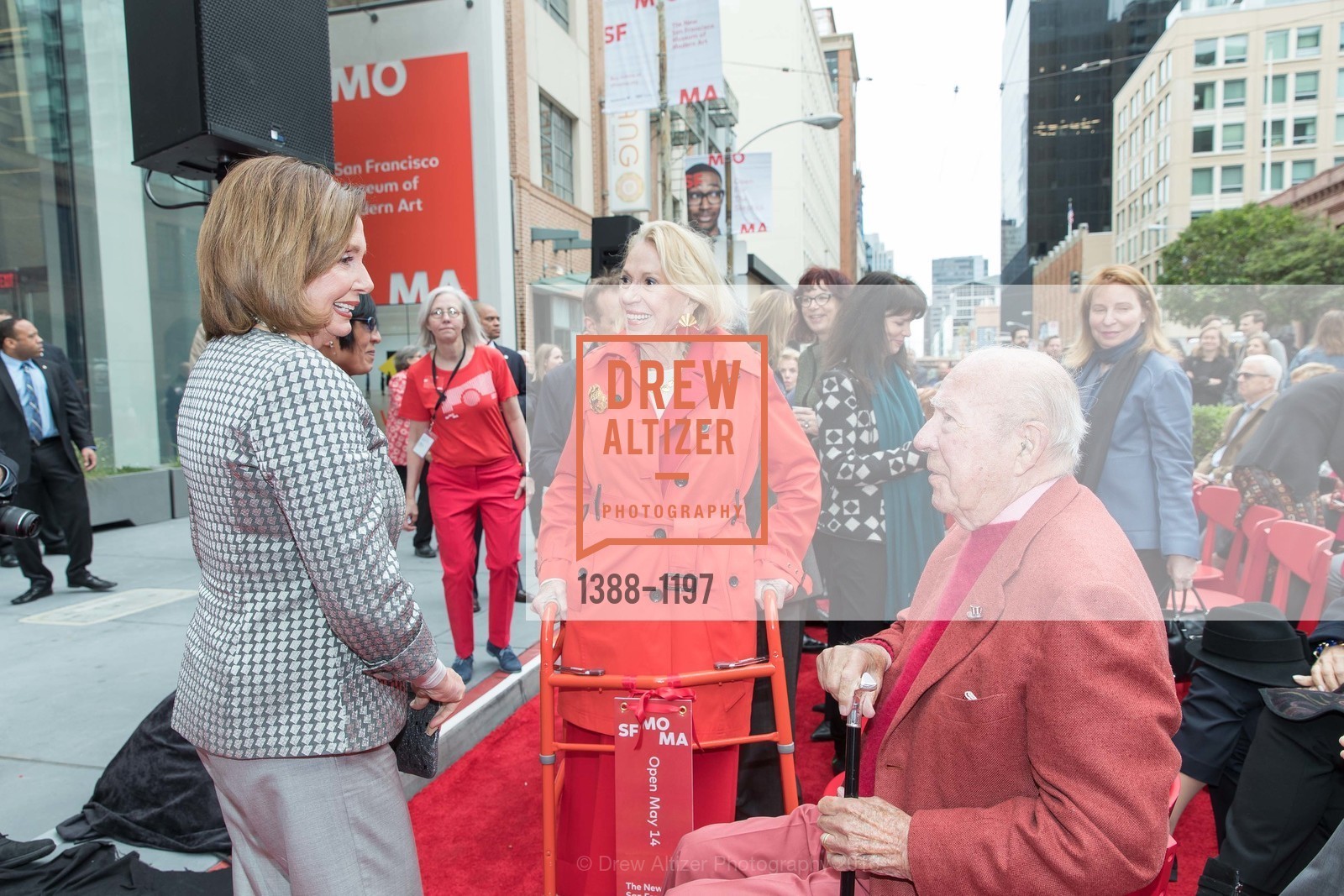Nancy Pelosi, Charlotte Shultz, George Shultz, SFMOMA Ribbon Cutting Opening Day, SFMOMA. 151 3rd St, May 13th, 2016, Photo #1388-1197 Nancy Pelosi, Charlotte Shultz, George Shultz, Photo #1388-1197