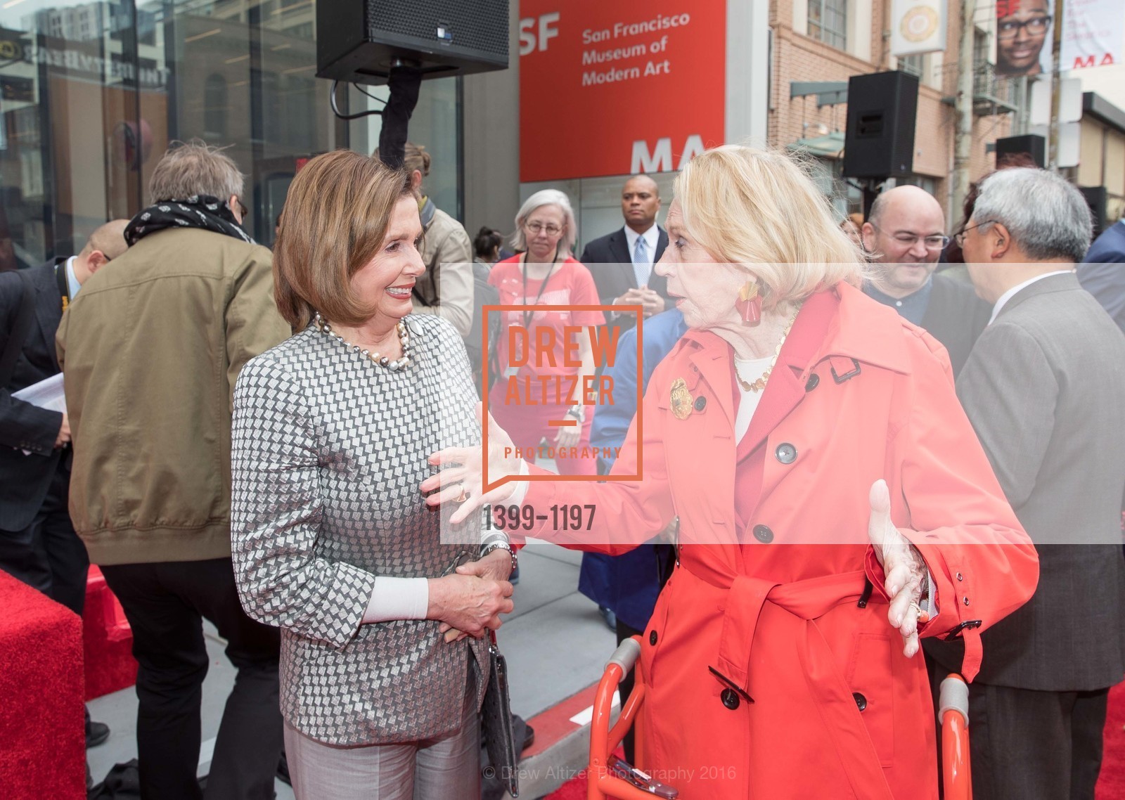 Nancy Pelosi, Charlotte Shultz, SFMOMA Ribbon Cutting Opening Day, SFMOMA. 151 3rd St, May 13th, 2016, Photo #1399-1197 Nancy Pelosi, Charlotte Shultz, Photo #1399-1197