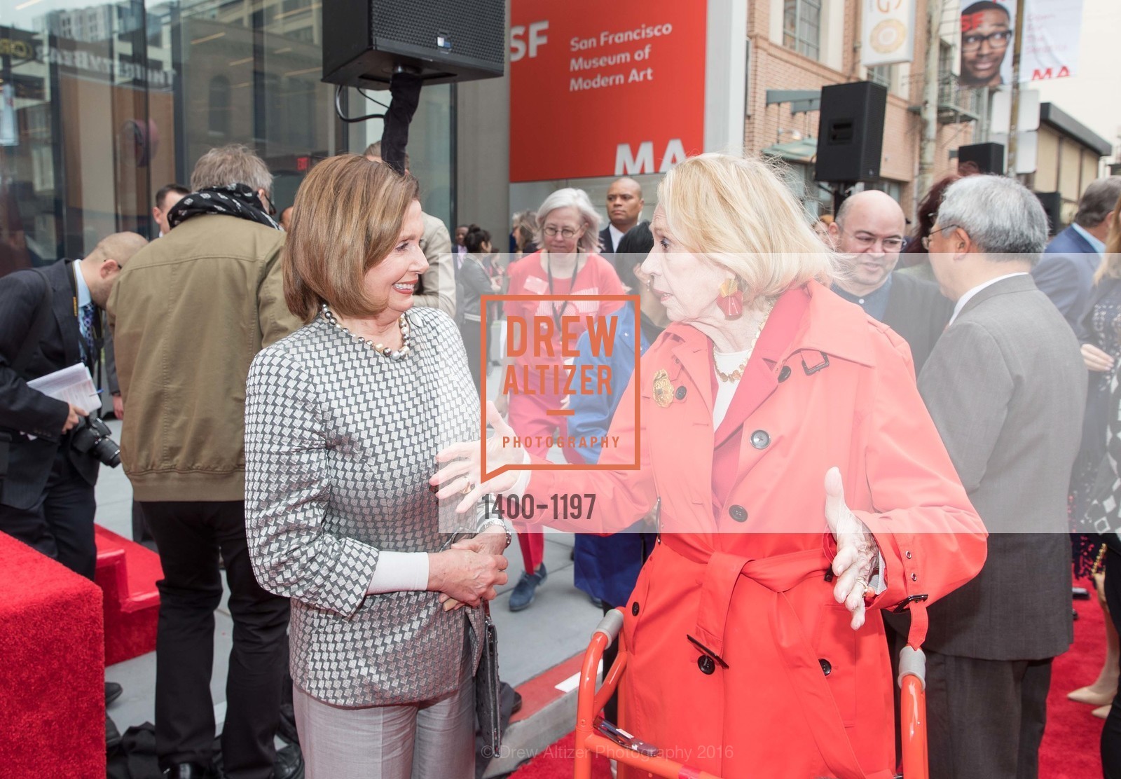 Nancy Pelosi, Charlotte Shultz, SFMOMA Ribbon Cutting Opening Day, SFMOMA. 151 3rd St, May 13th, 2016, Photo #1400-1197 Nancy Pelosi, Charlotte Shultz, Photo #1400-1197