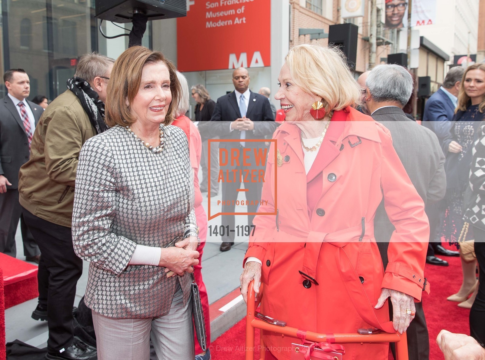 Nancy Pelosi, Charlotte Shultz, SFMOMA Ribbon Cutting Opening Day, SFMOMA. 151 3rd St, May 13th, 2016, Photo #1401-1197 Nancy Pelosi, Charlotte Shultz, Photo #1401-1197