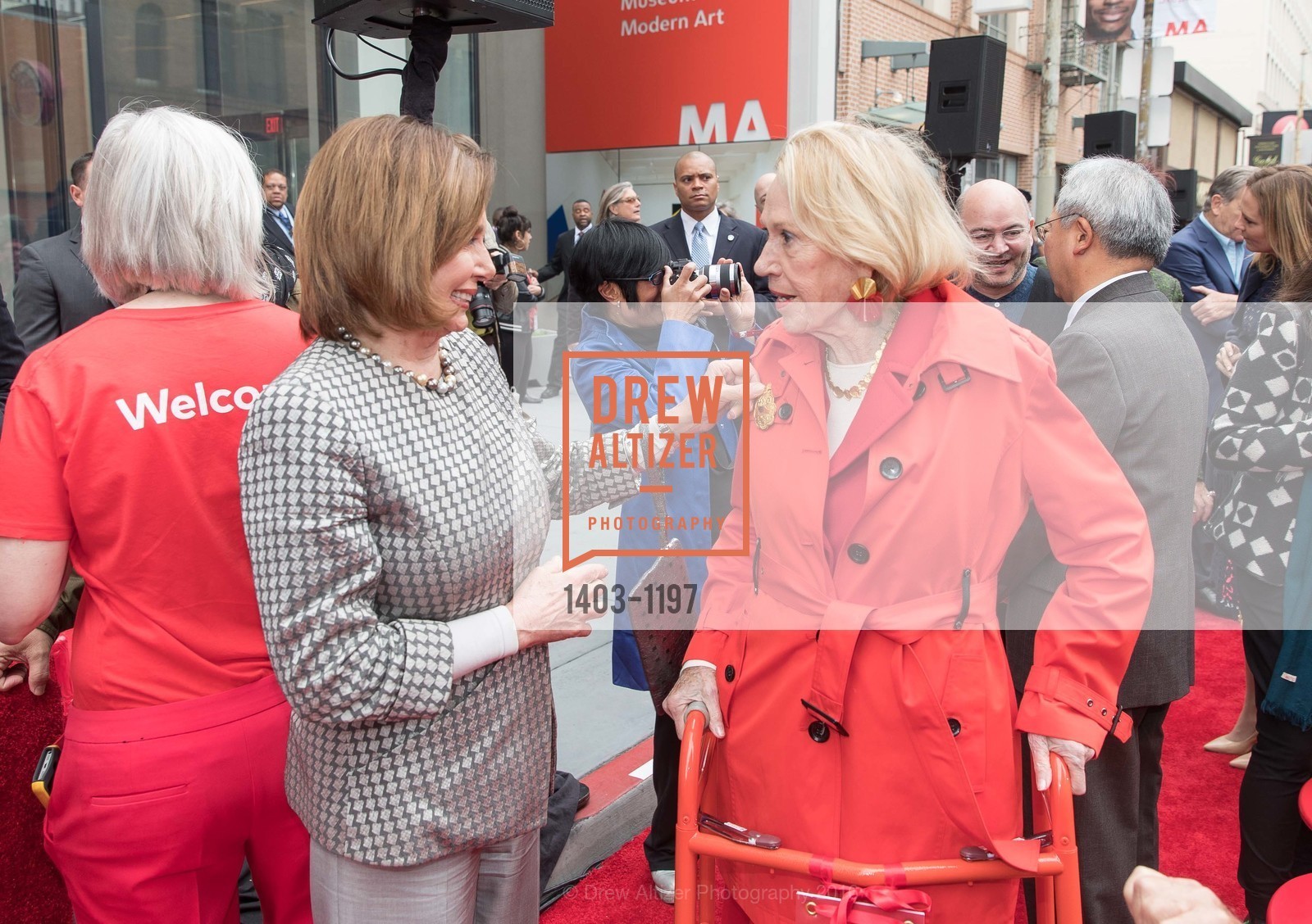Nancy Pelosi, Charlotte Shultz, SFMOMA Ribbon Cutting Opening Day, SFMOMA. 151 3rd St, May 13th, 2016, Photo #1403-1197 Nancy Pelosi, Charlotte Shultz, Photo #1403-1197