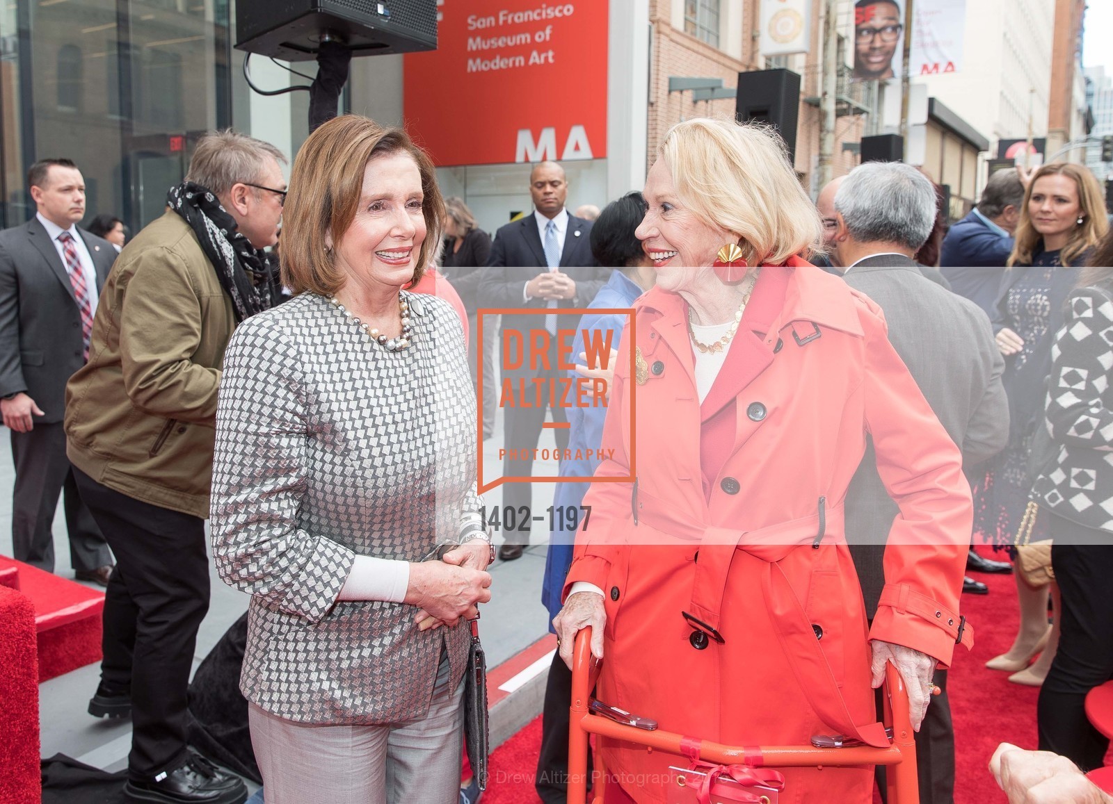 Nancy Pelosi, Charlotte Shultz, SFMOMA Ribbon Cutting Opening Day, SFMOMA. 151 3rd St, May 13th, 2016, Photo #1402-1197 Nancy Pelosi, Charlotte Shultz, Photo #1402-1197
