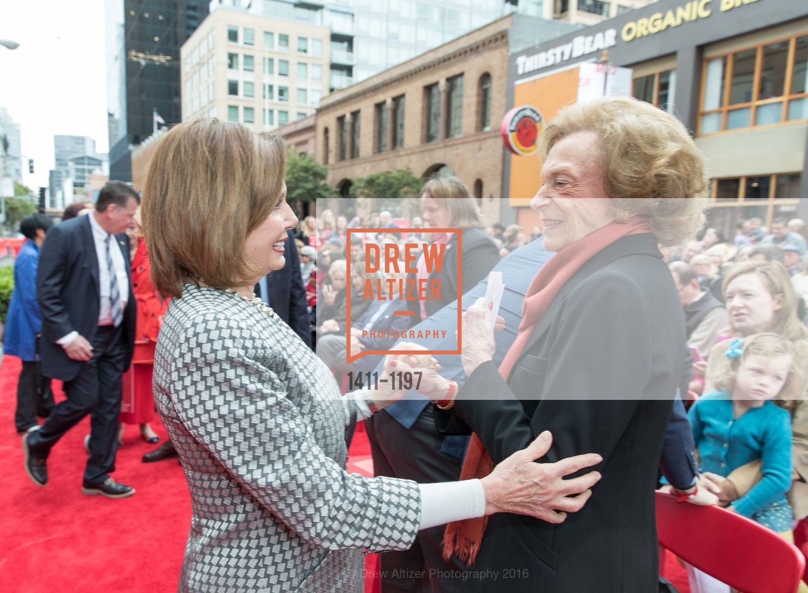 Nancy Pelosi, Doris Fisher, SFMOMA Ribbon Cutting Opening Day, SFMOMA. 151 3rd St, May 13th, 2016, Photo #1411-1197 Nancy Pelosi, Doris Fisher, Photo #1411-1197