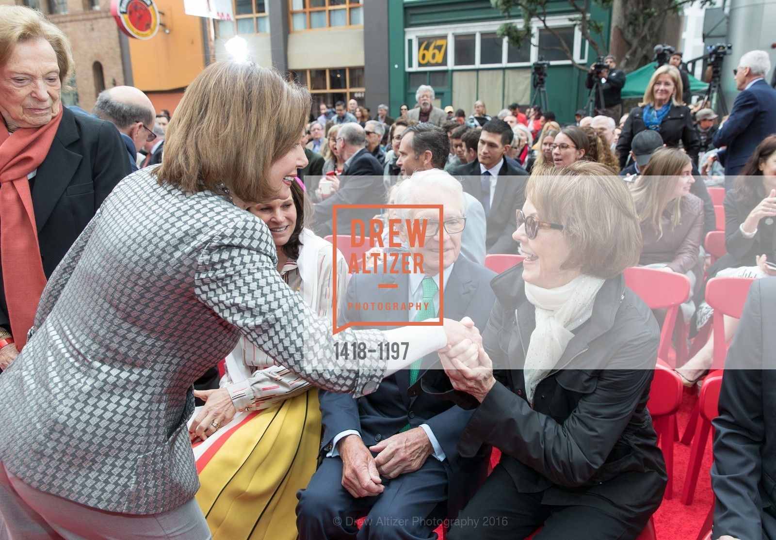 Nancy Pelosi, Charles Schwab, Helen Schwab, SFMOMA Ribbon Cutting Opening Day, SFMOMA. 151 3rd St, May 13th, 2016, Photo #1418-1197 Nancy Pelosi, Charles Schwab, Helen Schwab, Photo #1418-1197