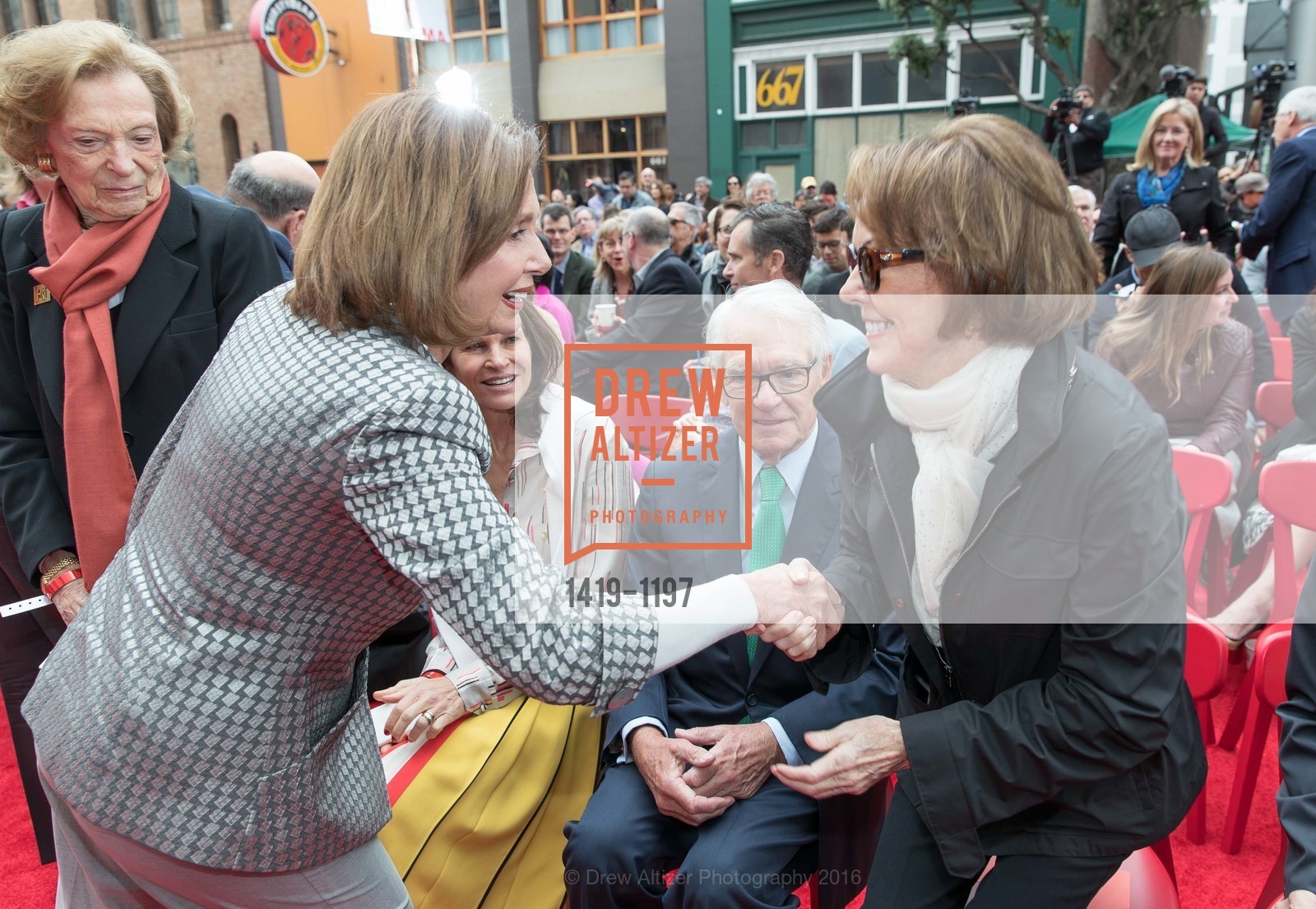 Nancy Pelosi, Charles Schwab, Helen Schwab, SFMOMA Ribbon Cutting Opening Day, SFMOMA. 151 3rd St, May 13th, 2016, Photo #1419-1197 Nancy Pelosi, Charles Schwab, Helen Schwab, Photo #1419-1197