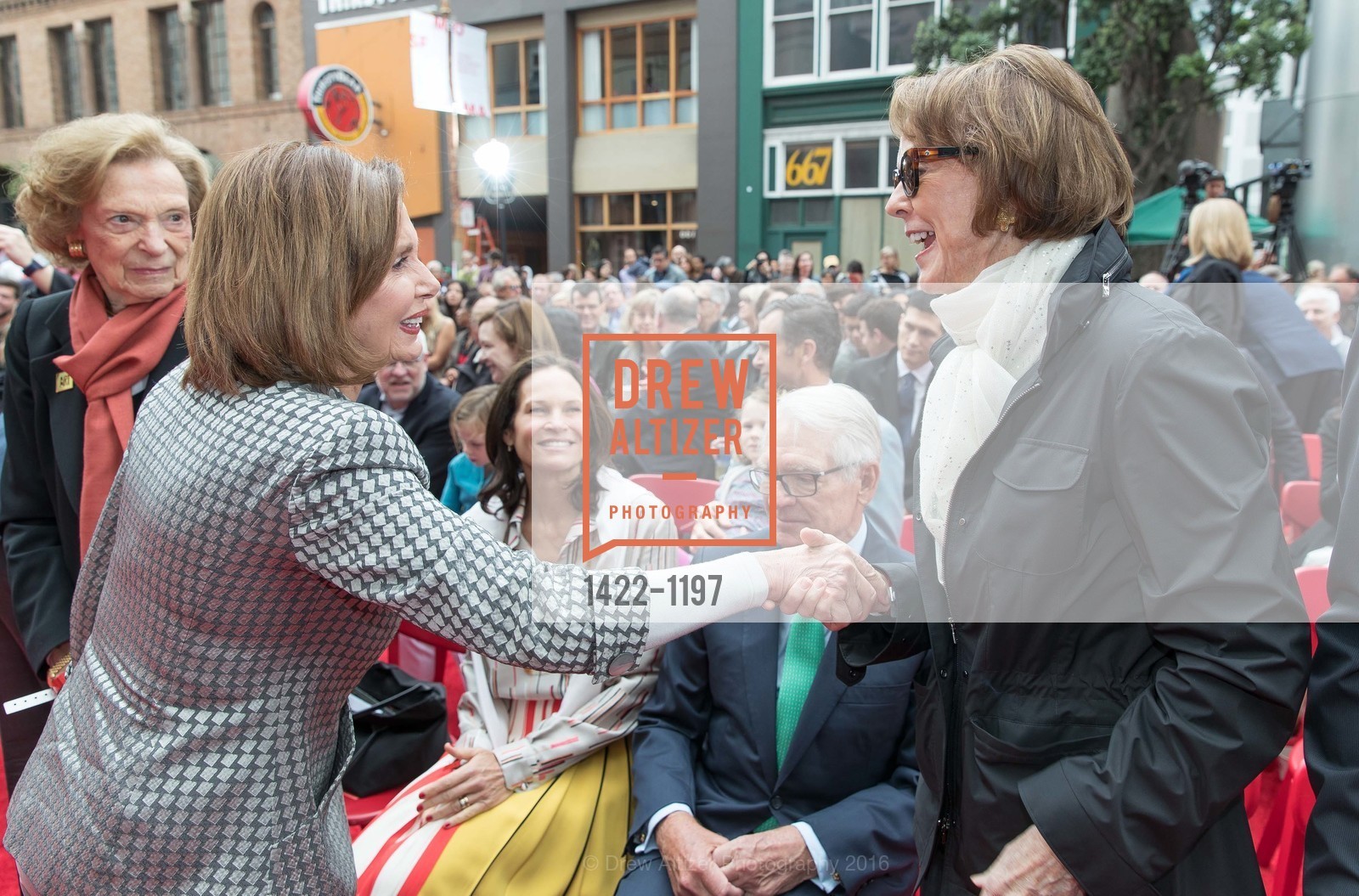Nancy Pelosi, Charles Schwab, Helen Schwab, SFMOMA Ribbon Cutting Opening Day, SFMOMA. 151 3rd St, May 13th, 2016, Photo #1422-1197 Nancy Pelosi, Charles Schwab, Helen Schwab, Photo #1422-1197
