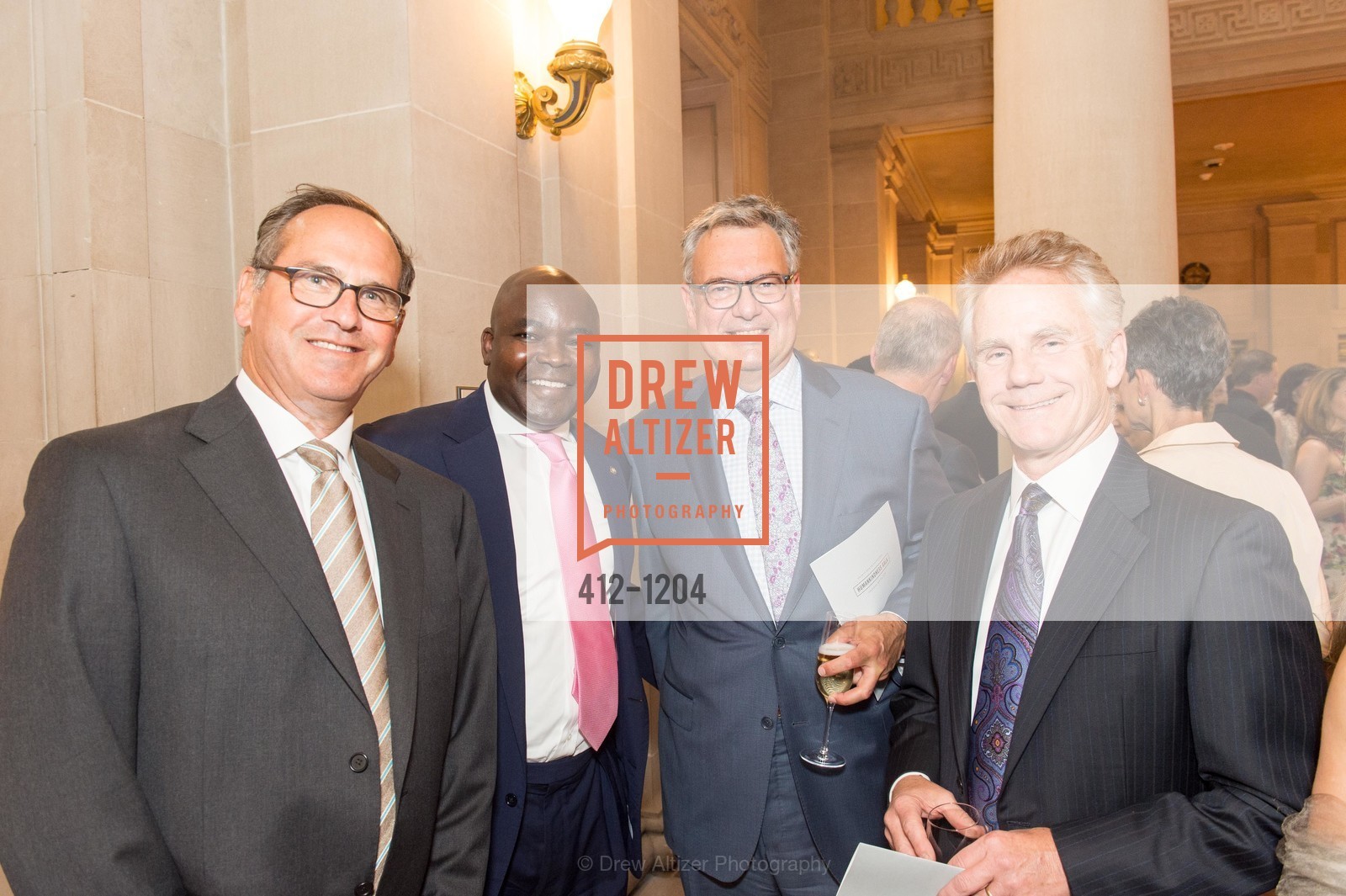 Todd Strumwasser, Remi Kajogbola, David Burik, Charlie Francis, Humankindness Gala, City Hall, Photo #412-1204 Todd Strumwasser, Remi Kajogbola, David Burik, Charlie Francis, Photo #412-1204