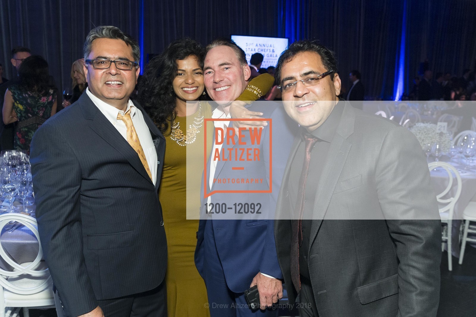 Sundeep Sardana, Shabnam Bhaskaran, Prescott Ashe, Gary, Meals on Wheels San Francisco 31st Annual Star Chefs and Vintners Gala 2018, Fort Mason Festival Pavillion. 2 Marina Boulevard, May 20th, 2018, Photo #1200-12092 Sundeep Sardana, Shabnam Bhaskaran, Prescott Ashe, Gary, Photo #1200-12092