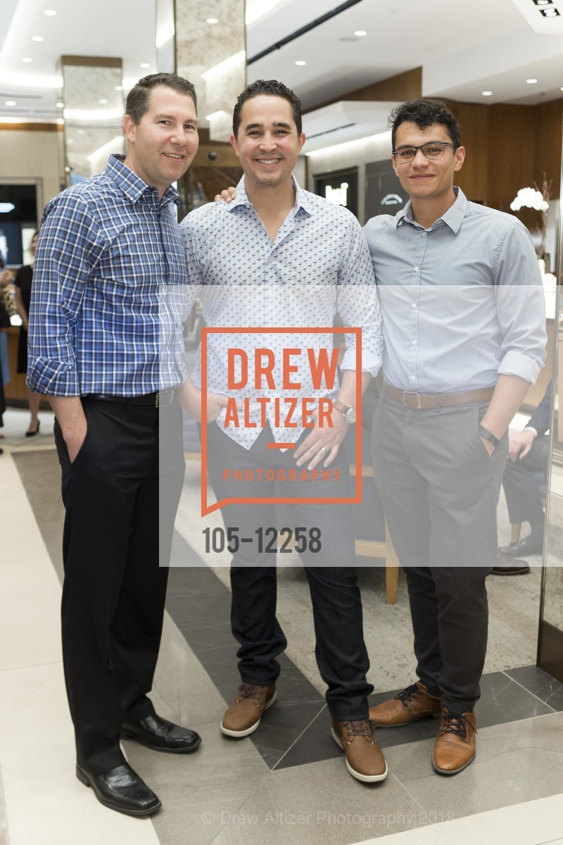 Marlon Maloney, Bobby Huerta, Andy Kong, The Stuff book party at Shreve & Co. 2018, Shreve & Co. 150 Post St, May 22nd, 2018, Photo #105-12258 Marlon Maloney, Bobby Huerta, Andy Kong, Photo #105-12258