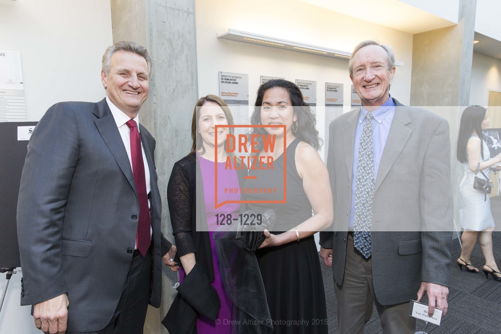 Jeff Johnson, Jennifer Kirschbaum, Kay Phan, Bill van Niekerken, USF California Prize Dinner, University of San Francisco. San Francisco, California, March 29th, 2015, Photo #128-1229 Jeff Johnson, Jennifer Kirschbaum, Kay Phan, Bill van Niekerken, Photo #128-1229