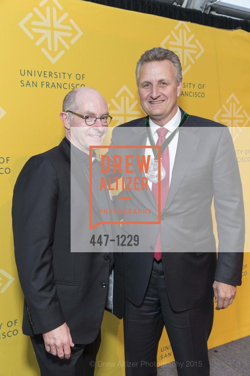 Father Paul Fitzgerald, Jeff Johnson, USF California Prize Dinner, University of San Francisco. San Francisco, California, March 29th, 2015, Photo #447-1229 Father Paul Fitzgerald, Jeff Johnson, Photo #447-1229