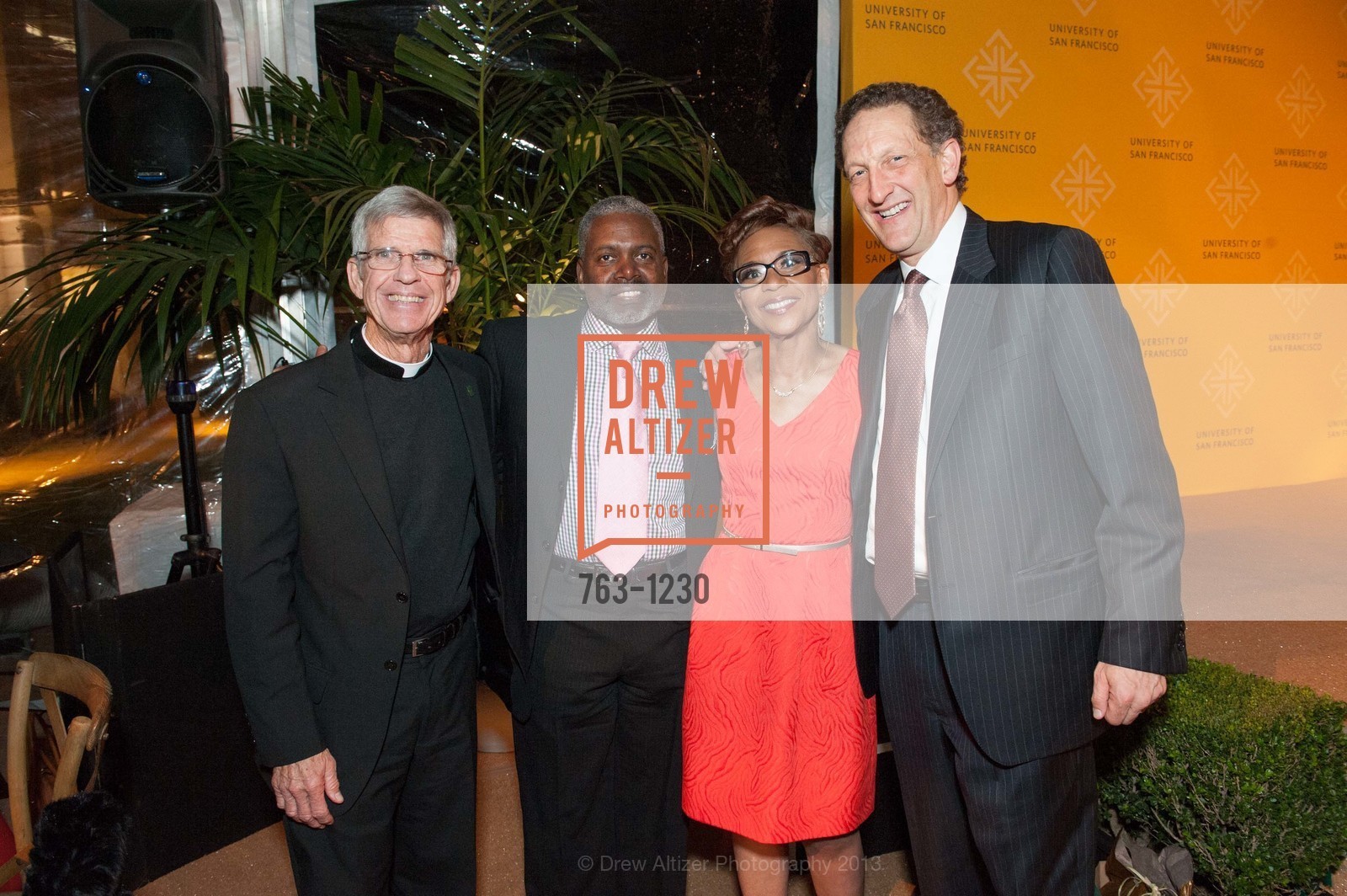 Stephen Privett, Tommie Moon, Renel Brooks-Moon, Larry Baer, USF California Prize for Service & the Common Good, University of San Francisco. San Francisco, California, October 29th, 2013, Photo #763-1230 Stephen Privett, Tommie Moon, Renel Brooks-Moon, Larry Baer, Photo #763-1230