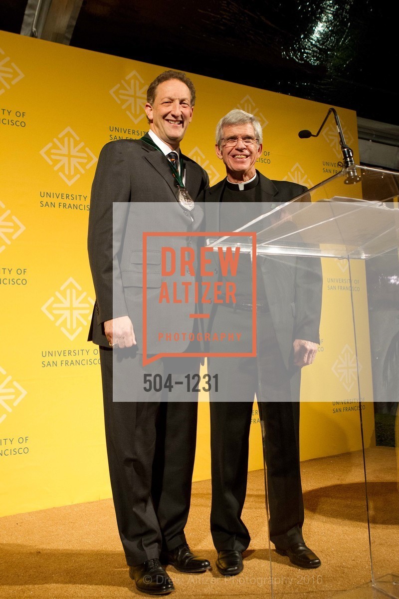 Larry Baer, Father Steve Privett, USF California Prize, University of San Francisco. San Francisco, California, May 25th, 2016, Photo #504-1231 Larry Baer, Father Steve Privett, Photo #504-1231
