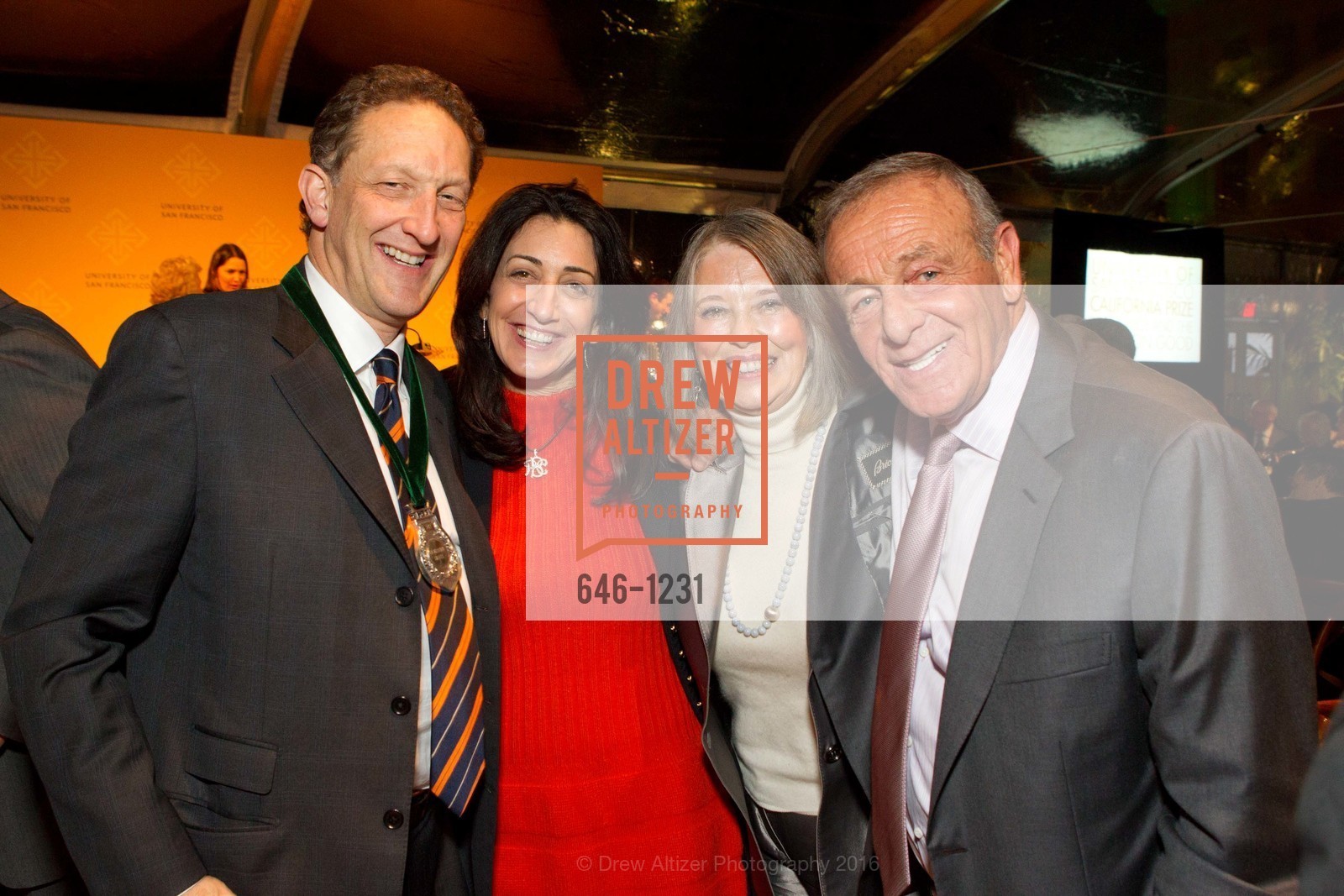 Larry Baer, Pam Baer, Linda Bauccio, Fedele Bauccio, USF California Prize, University of San Francisco. San Francisco, California, May 25th, 2016, Photo #646-1231 Larry Baer, Pam Baer, Linda Bauccio, Fedele Bauccio, Photo #646-1231