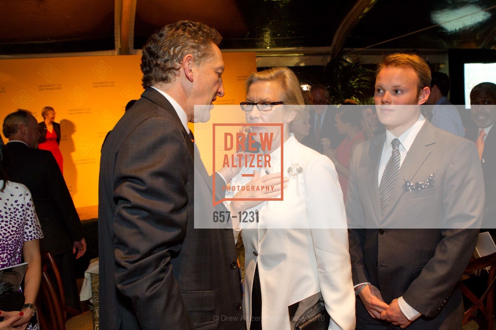 Larry Baer, Barbro Osher, Morten Tastum, USF California Prize, University of San Francisco. San Francisco, California, May 25th, 2016, Photo #657-1231 Larry Baer, Barbro Osher, Morten Tastum, Photo #657-1231