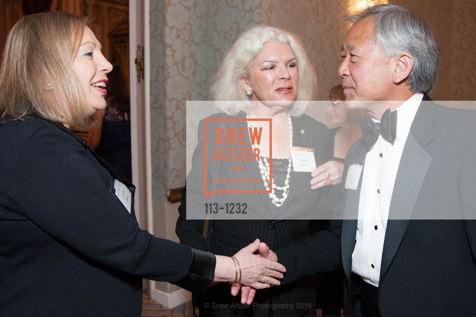 Carole Obley, Barbara Bechelli, Kevin Leong, USF Alumni Awards Gala, Fairmont Hotel. San Francisco, California, May 25th, 2016, Photo #113-1232 Carole Obley, Barbara Bechelli, Kevin Leong, Photo #113-1232