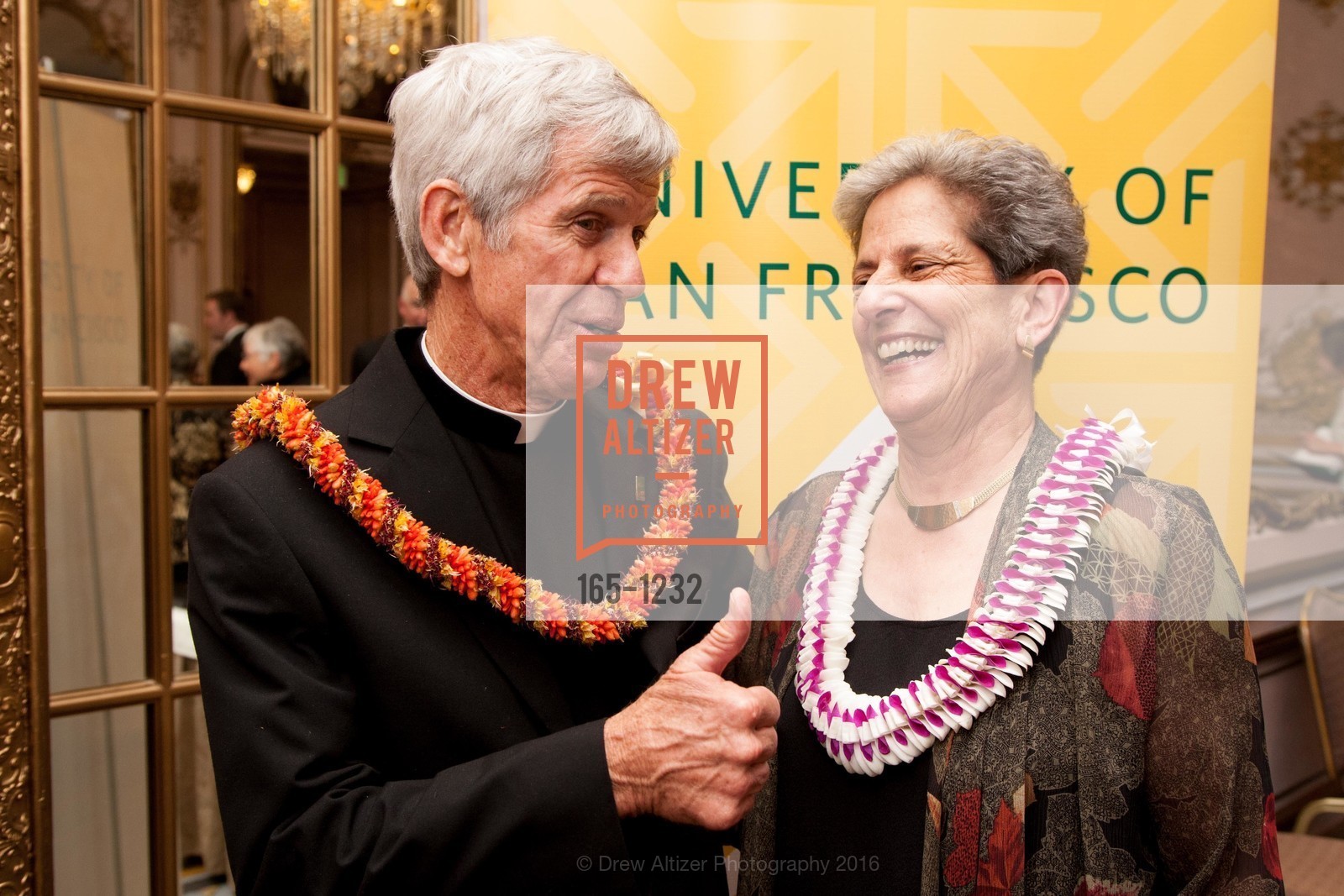 Father Stephen Privett, Annette Anton, USF Alumni Awards Gala, Fairmont Hotel. San Francisco, California, May 25th, 2016, Photo #165-1232 Father Stephen Privett, Annette Anton, Photo #165-1232
