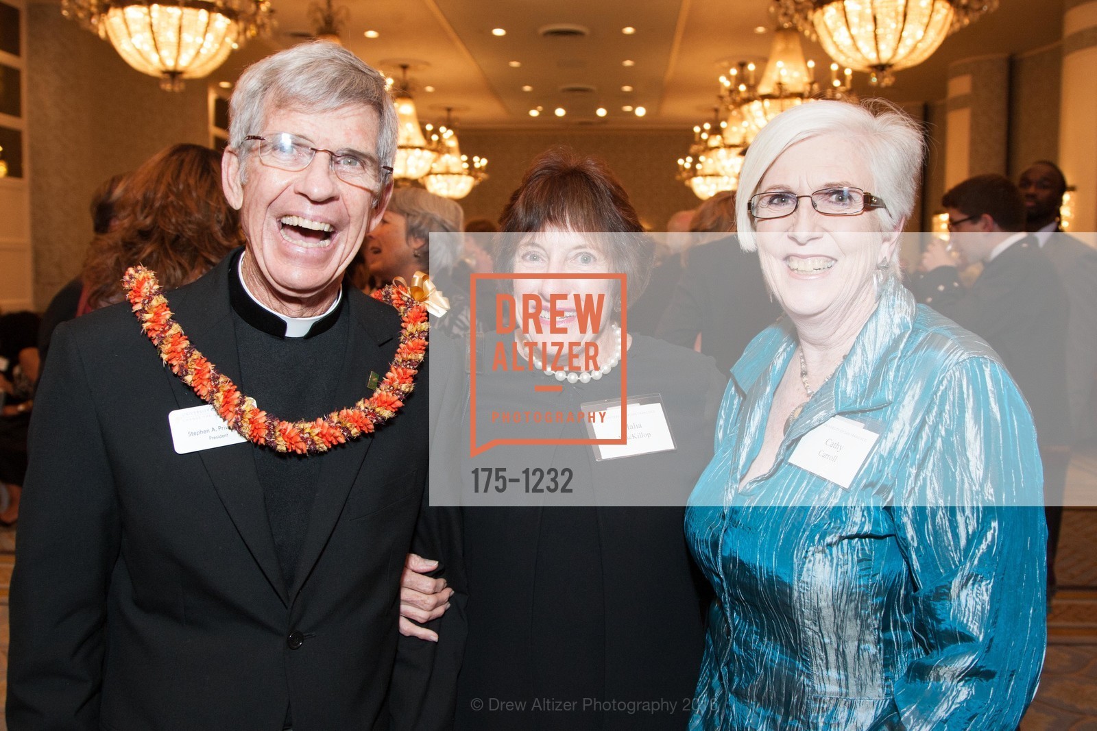 Father Stephen Privett, Malia MacKillop, Cathy Carroll, USF Alumni Awards Gala, Fairmont Hotel. San Francisco, California, May 25th, 2016, Photo #175-1232 Father Stephen Privett, Malia MacKillop, Cathy Carroll, Photo #175-1232
