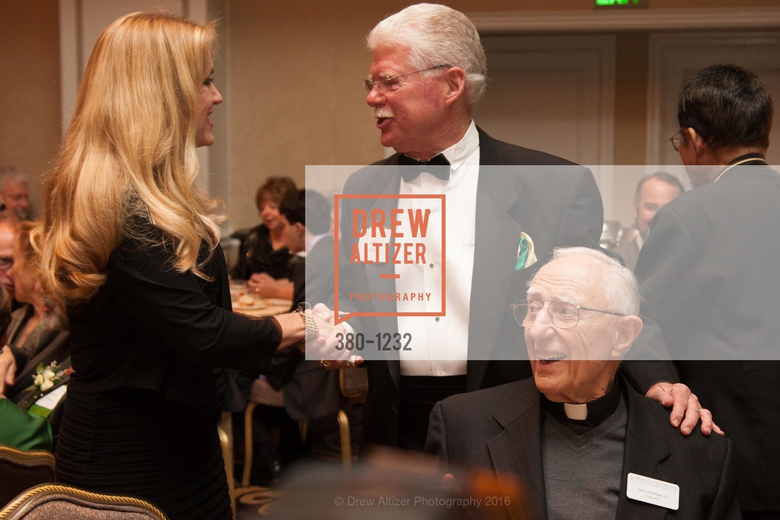 Jennifer Turpin, John Cahill, Father John LoSchiavo, USF Alumni Awards Gala, Fairmont Hotel. San Francisco, California, May 25th, 2016, Photo #380-1232 Jennifer Turpin, John Cahill, Father John LoSchiavo, Photo #380-1232