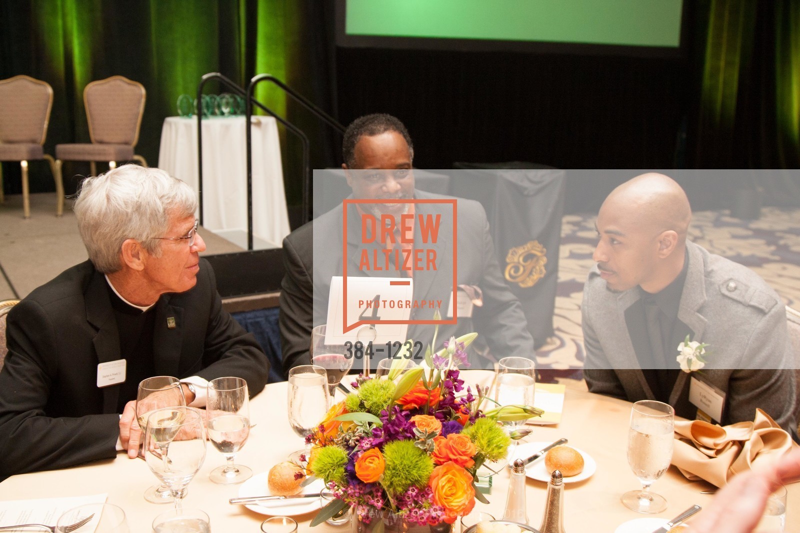 Father Stephen Privett, Rudolph Russell, LyRyan Russell, USF Alumni Awards Gala, Fairmont Hotel. San Francisco, California, May 25th, 2016, Photo #384-1232 Father Stephen Privett, Rudolph Russell, LyRyan Russell, Photo #384-1232