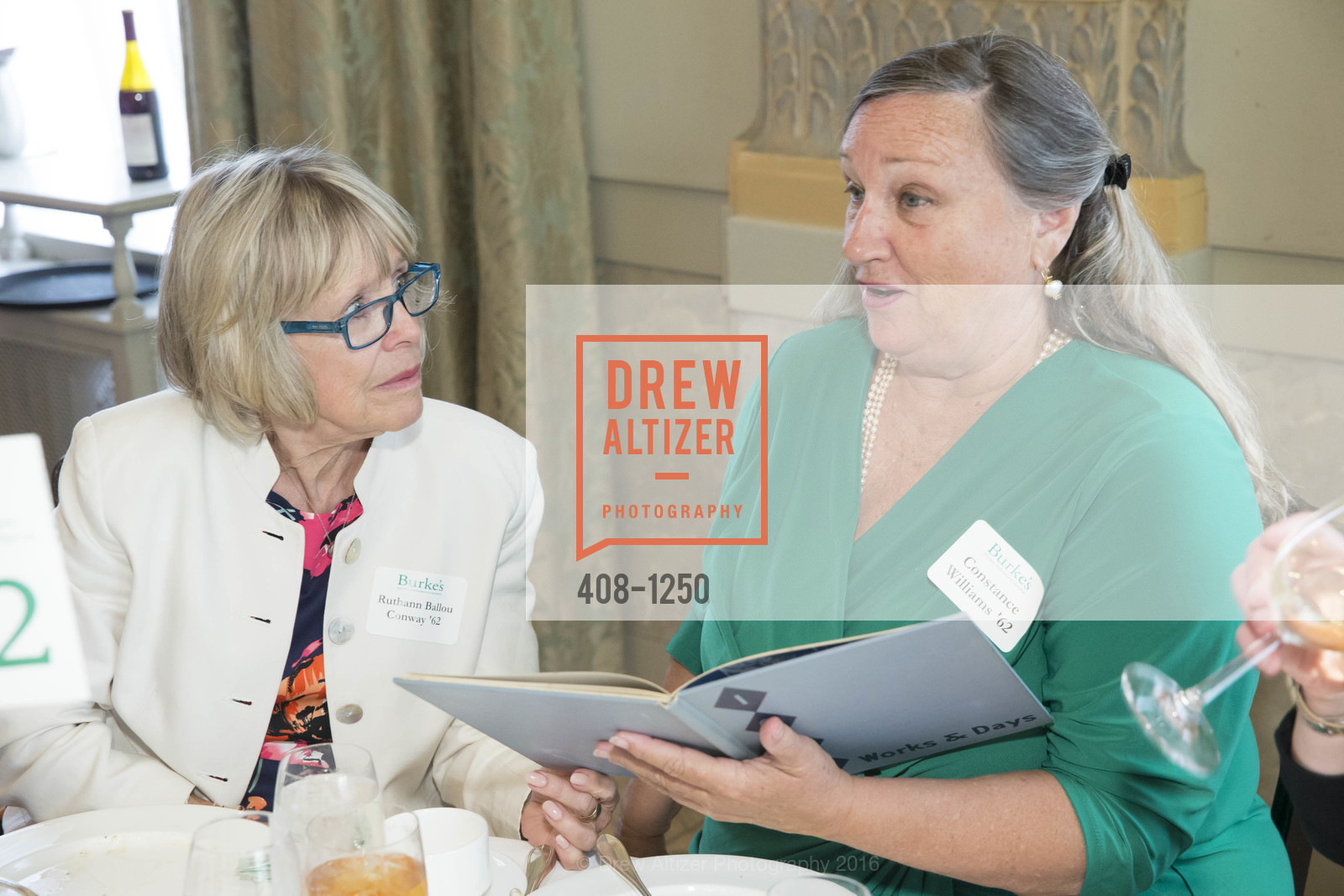 Ruthann Ballou Conway, Constance Williams, Burke's Alumnae Luncheon, Metropolitan Club. 640 Sutter Street, San Francisco, June 3rd, 2016, Photo #408-1250 Ruthann Ballou Conway, Constance Williams, Photo #408-1250