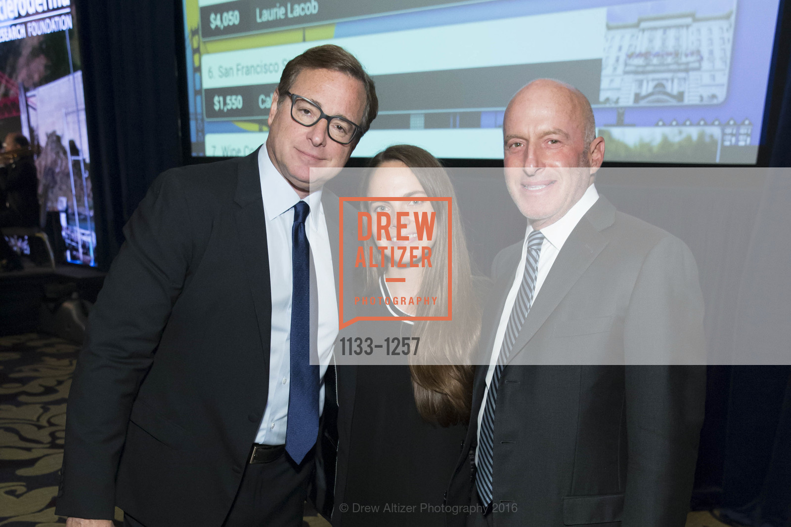 Bob Saget, Samantha Scher, Mark Scher, COOL COMEDY & HOT CUISINE Benefiting The Scleroderma Research Foundation, Fairmont Hotel, Ballroom. 950 Mason Street, June 7th, 2016, Photo #1133-1257 Bob Saget, Samantha Scher, Mark Scher, Photo #1133-1257
