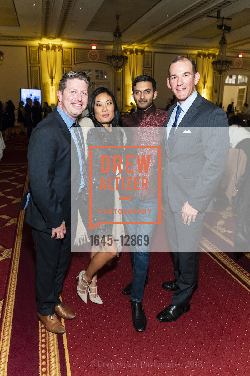 Mike Kobler, Sabina Kim, Dhiraj Korwani, Giddeon Lett, Catholic Charities Loaves & Fishes Awards Dinner and Gala, Palace Hotel. 2 New Montgomery St, May 24th, 2018, Photo #1645-12869 Mike Kobler, Sabina Kim, Dhiraj Korwani, Giddeon Lett, Photo #1645-12869