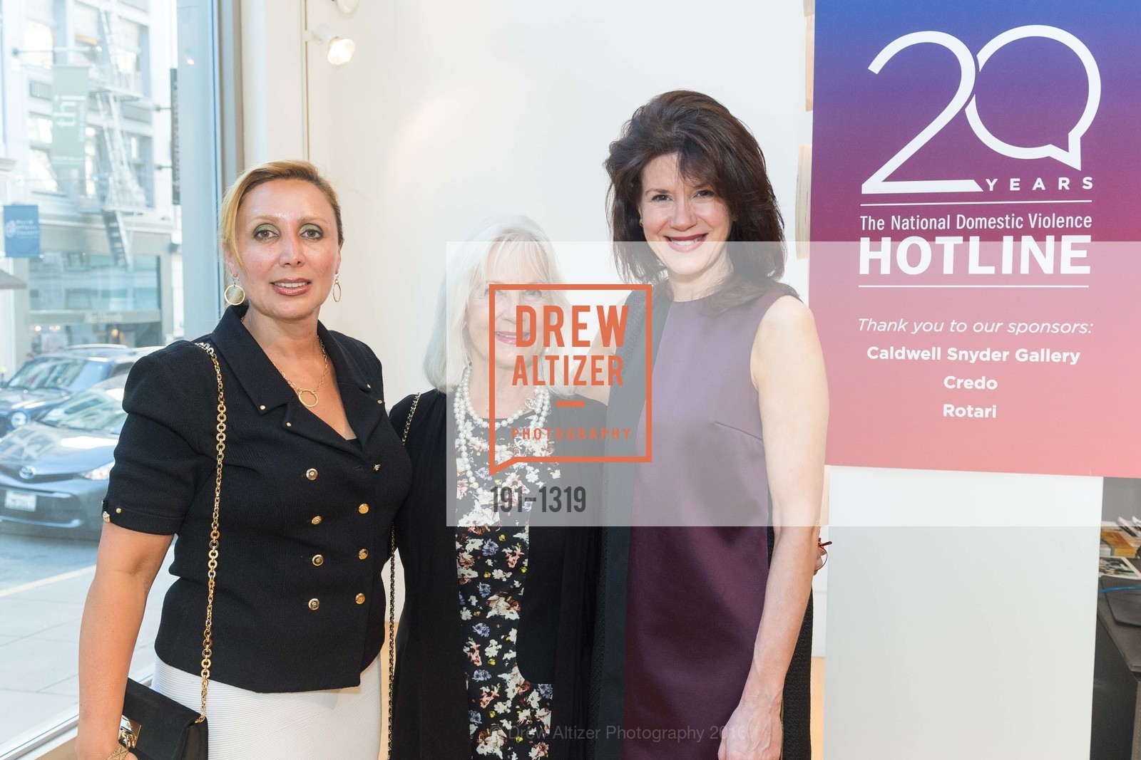 Nooshin Mamzoohin, Arlene Inch, Elaine Mellis, Pre-party for A Masked Ball to Unmask Domestic Violence, 341 Sutter St, July 20th, 2016, Photo #191-1319 Nooshin Mamzoohin, Arlene Inch, Elaine Mellis, Photo #191-1319