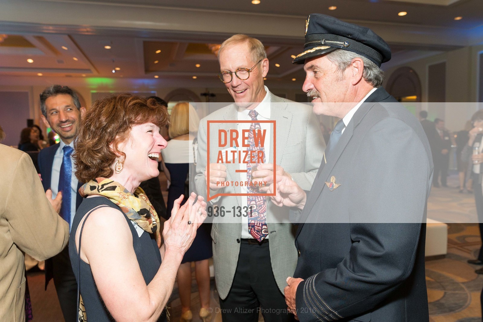 Debbie Mahan, Dennis Madsen, Tom Kemp, Alaska Airlines Community Reception, Four Season Hotel. 757 Market Street, August 2nd, 2016, Photo #936-1331 Debbie Mahan, Dennis Madsen, Tom Kemp, Photo #936-1331
