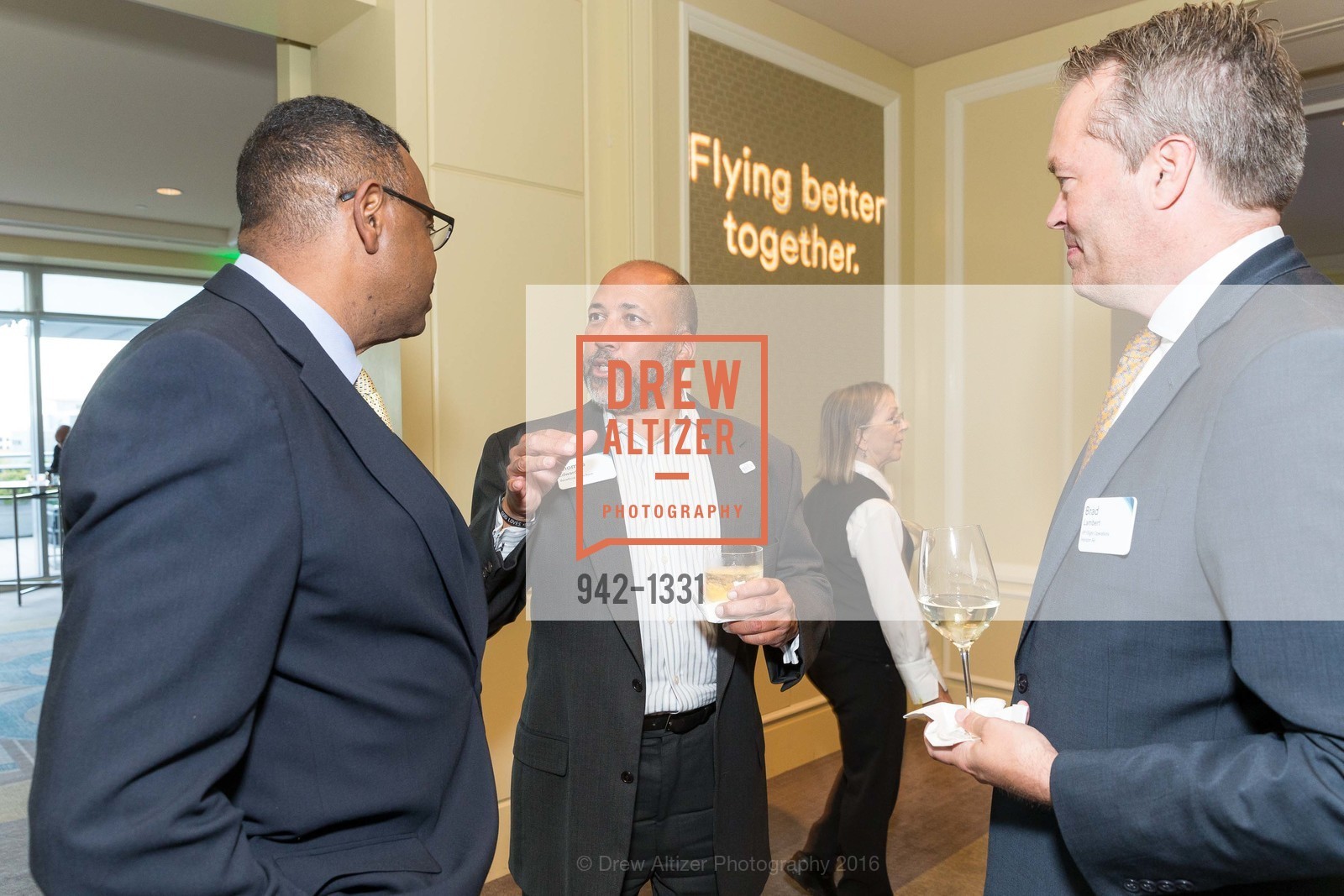 Dave Campbell, Thomas Edwards, Brad Lambert, Alaska Airlines Community Reception, Four Season Hotel. 757 Market Street, August 2nd, 2016, Photo #942-1331 Dave Campbell, Thomas Edwards, Brad Lambert, Photo #942-1331