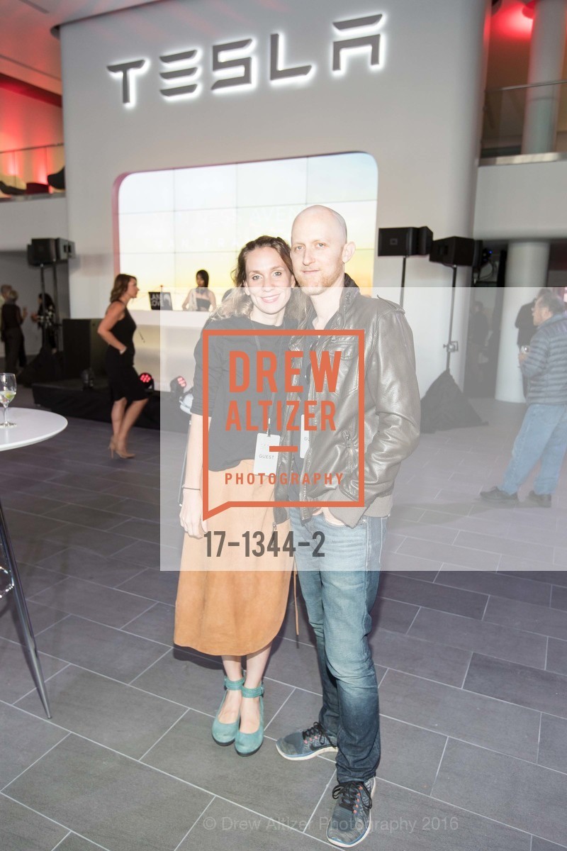 Elizabeth Louro, George Ban-Weiss, Tesla San Francisco Store Opening VIP Event, 999 Van Ness Ave, San Francisco, CA 94109. 999 Van Ness Ave, San Francisco, CA 94109, August 9th, 2016, Photo #17-1344-2 Elizabeth Louro, George Ban-Weiss, Photo #17-1344-2