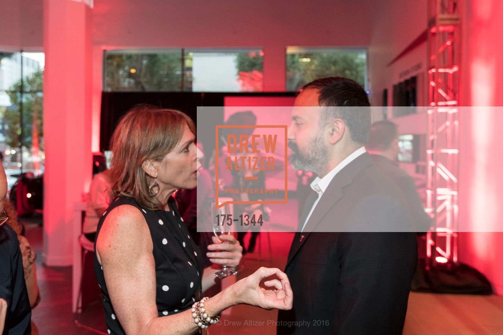 Beth Schnitzer, Ganesh Srivats, Tesla San Francisco Store Opening VIP Event, 999 Van Ness Ave, San Francisco, CA 94109. 999 Van Ness Ave, San Francisco, CA 94109, August 9th, 2016, Photo #175-1344 Beth Schnitzer, Ganesh Srivats, Photo #175-1344