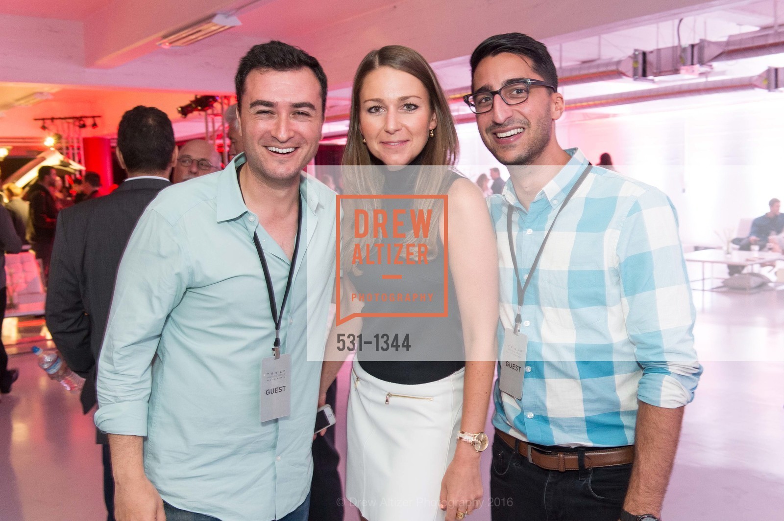Daniel Stern, Miriam Melchors, Nate Ebrahimoon, Tesla San Francisco Store Opening VIP Event, 999 Van Ness Ave, San Francisco, CA 94109. 999 Van Ness Ave, San Francisco, CA 94109, August 9th, 2016, Photo #531-1344 Daniel Stern, Miriam Melchors, Nate Ebrahimoon, Photo #531-1344