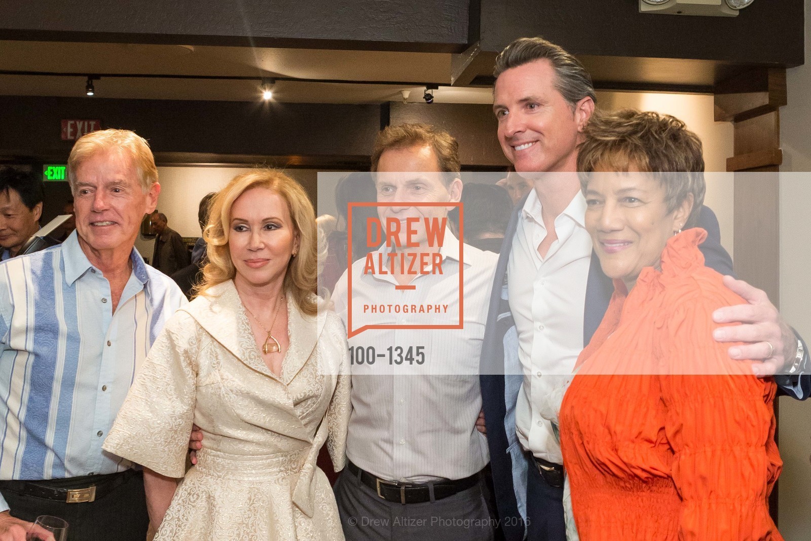 Ken Henderson, Sophie Azouaou, Joe Seiler, Gavin Newsom, Carol Batte, REAF Underwriters Pre Gala Party with Lt. Governor Gavin Newsom, E&O Kitchen and Bar. 314 Sutter St, San Francisco, CA 94108, August 9th, 2016, Photo #100-1345 Ken Henderson, Sophie Azouaou, Joe Seiler, Gavin Newsom, Carol Batte, Photo #100-1345